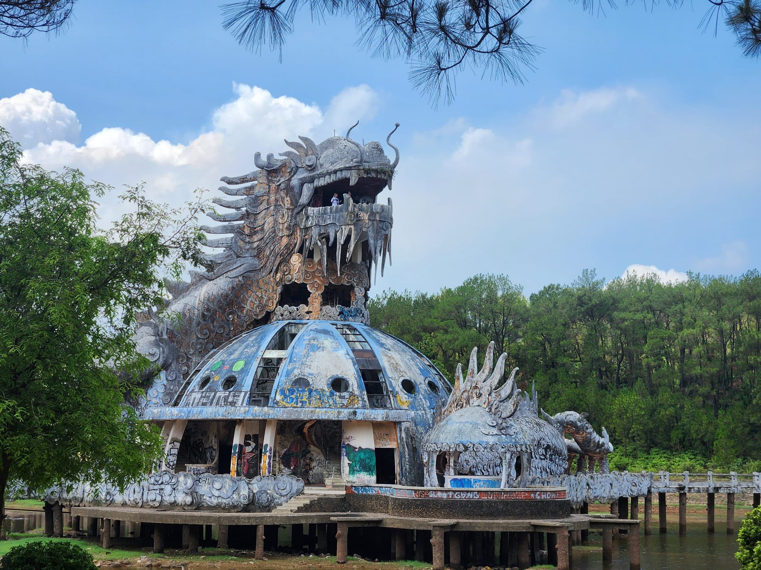 Giant dragon structure at Ho Thuy Tien abandoned water park in Hue