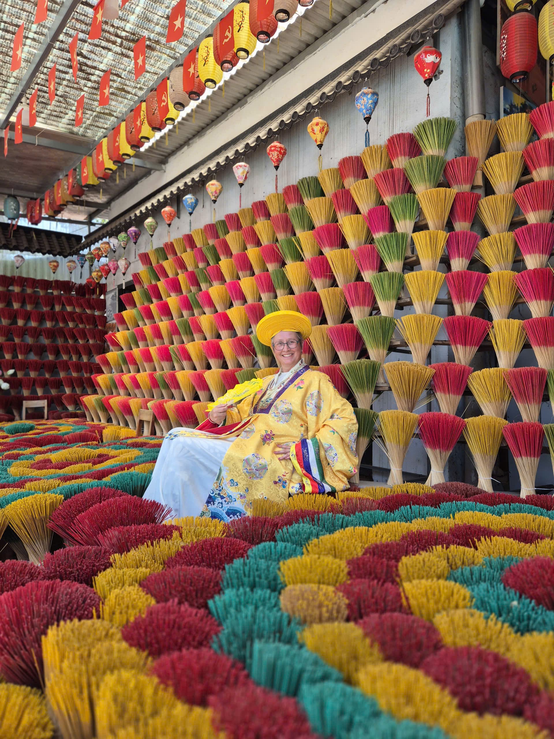 Colorful incense bundles at Thuy Xuan Incense Village in Hue